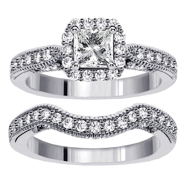 Womens Wedding Band Sets
 1 Carat Vintage Princess cut Diamond Wedding Ring Set for