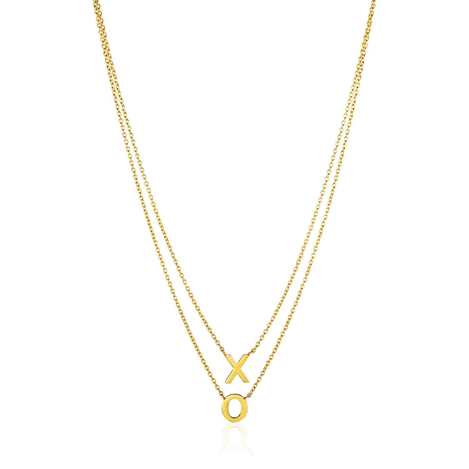 X And O Necklace
 14K Yellow Gold Double Strand Chain Necklace with X" and