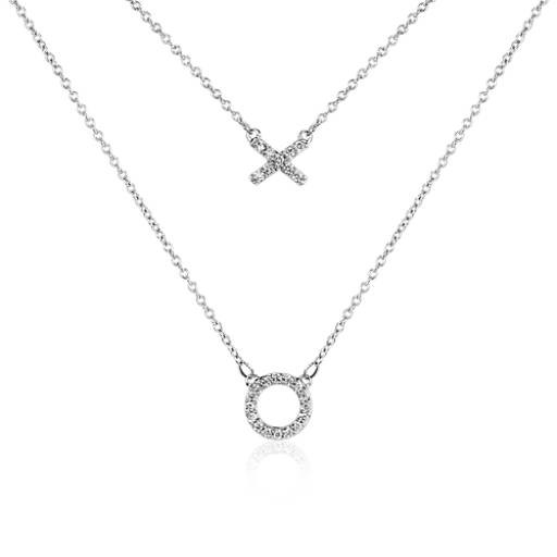 X And O Necklace
 "X" and "O" Diamond Necklace in 14k White Gold 1 6 ct