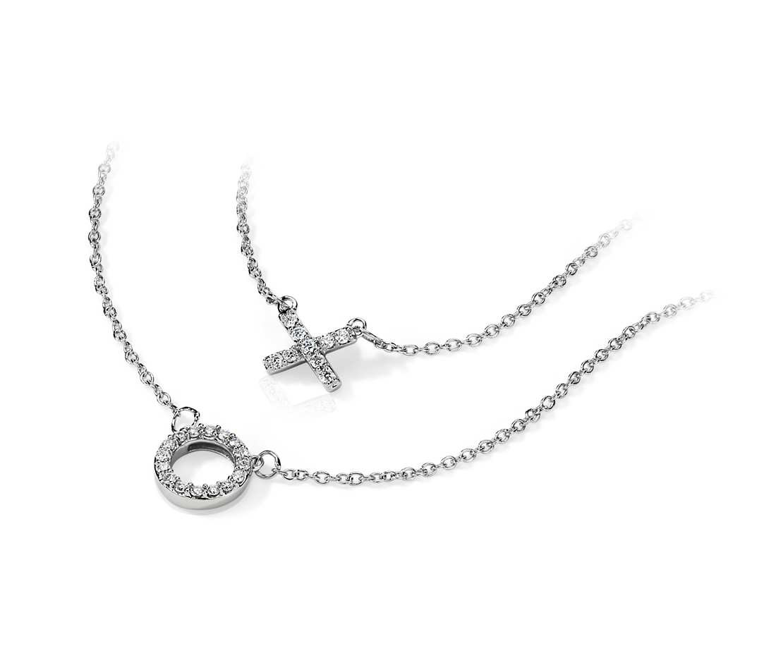 X And O Necklace
 "X" and "O" Diamond Necklace in 14k White Gold 1 6 ct