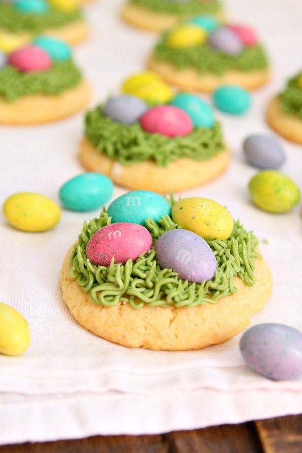 Easter Egg Sugar Cookies
 Easter Grass Sugar Cookies with M&M S Eggs