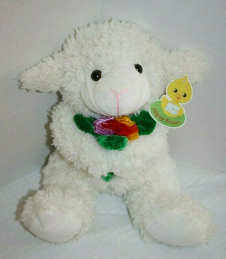 Easter Lamb Stuffed Animal
 Good Stuff White Soft Plush Easter Lamb 14" Holding Flower