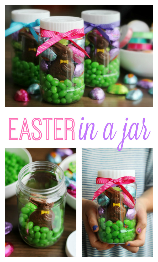 Easter Mason Jar Ideas
 Easter Mason Jar Filled with candy and a chocolate bunny