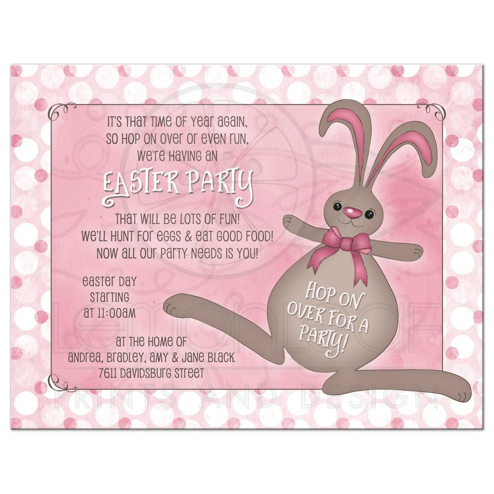 Easter Party Invitations
 Easter Party Invitation Bunny Rabbit Polka Dots Pink
