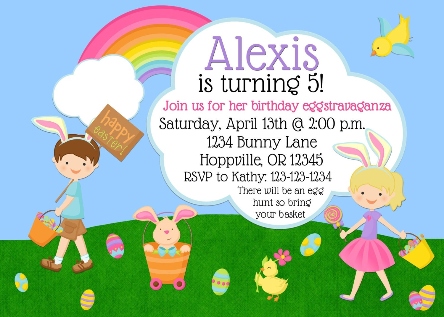 Easter Party Invitations
 Easter Birthday Party Invitation Print Your Own 5x7 or 4x6
