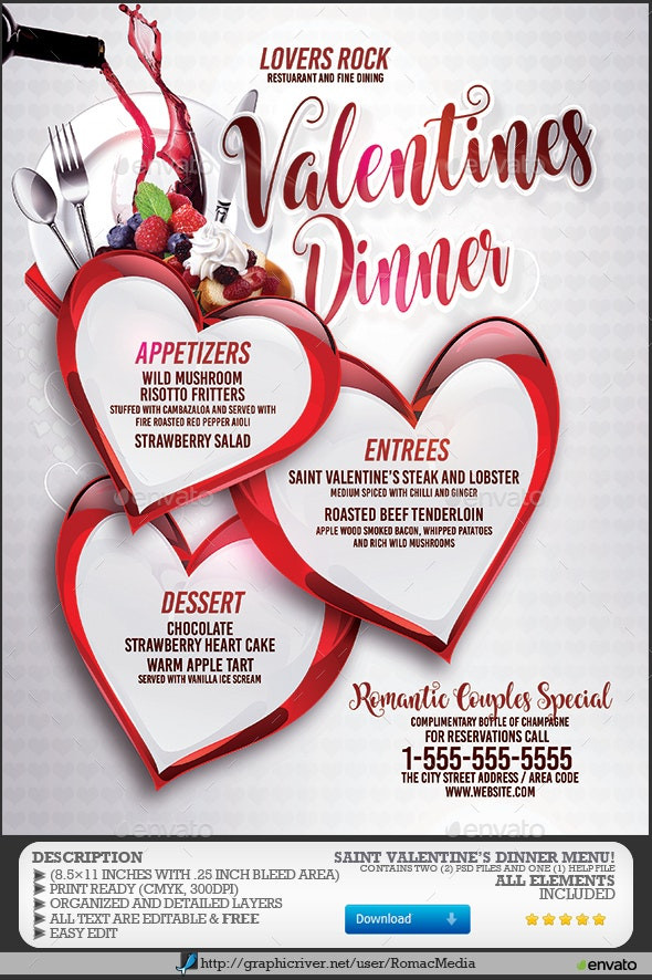 Valentines Day Dinner Specials
 Valentine s Dinner Menu by RomacMedia